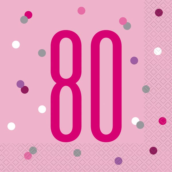 Pink & Silver Glitz Age 80 Luncheon Napkins 16pk