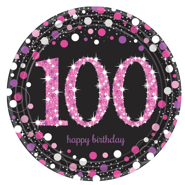 (image for) 100th Birthday Pink Celebration Plates 8pk