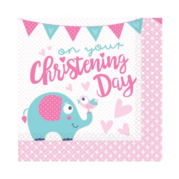 (image for) On Your Christening Day Pink Luncheon Napkins 16pk