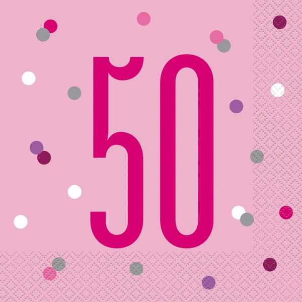 Pink & Silver Glitz Age 50 Luncheon Napkins 16pk
