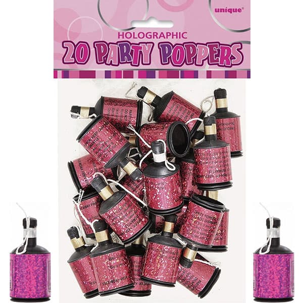 (image for) Pink Glitz Holographic Party Poppers 20pk