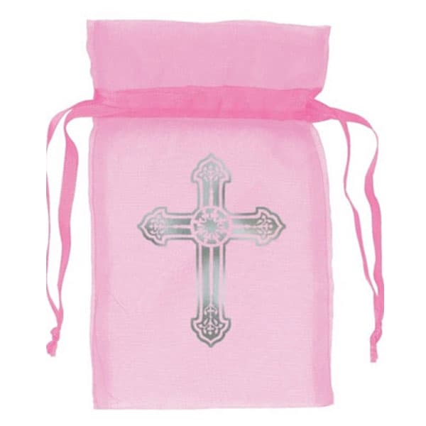 (image for) Religious Pink Organza Favour Bag 12pk