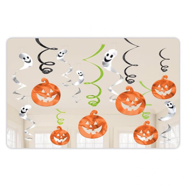 (image for) Pumpkins & Ghosts Swirls Hanging Decorations 12pk