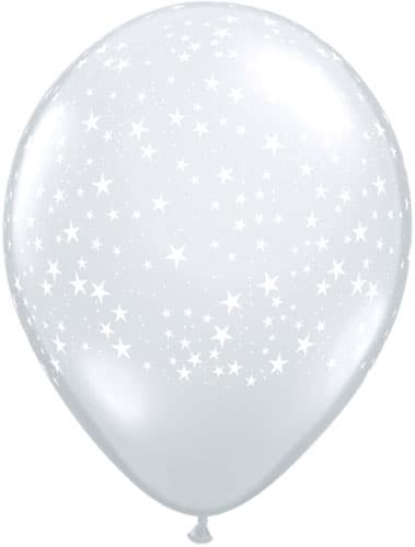 (image for) 11" Diamond Clear With White Stars Latex Balloons 50pk