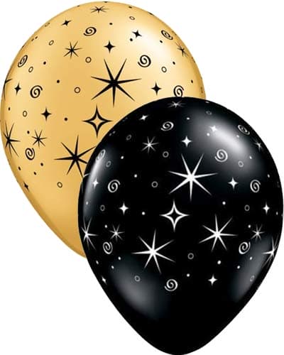 (image for) 11" Gold And Black Sparkles And Swirls Latex Balloons 50pk