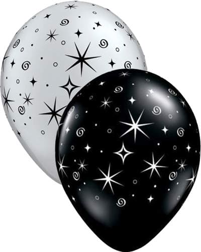 (image for) 11" Silver And Black Sparkles And Swirls Latex Balloons 50pk