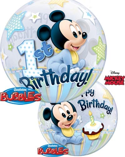 (image for) 22" Mickey Mouse 1st Birthday Single Bubble Balloons