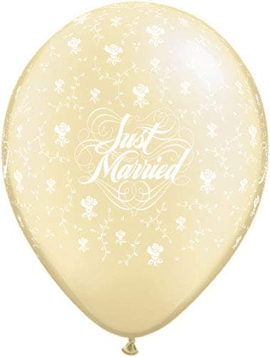 (image for) 11" Pearl Ivory Just Married Flowers Latex Balloons 50pk