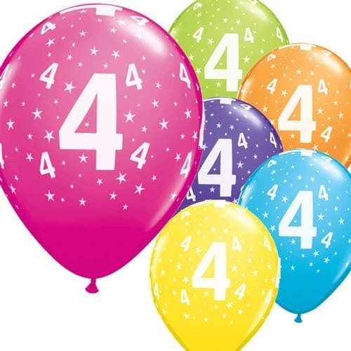 (image for) 11" Age 4 Tropical Assorted Latex Balloons 6pk