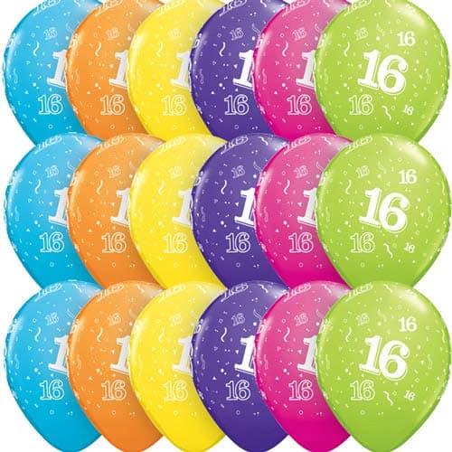 (image for) 11" Age 16 Tropical Assorted Latex Balloons 6pk