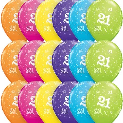 (image for) 11" Age 21 Tropical Assorted Latex Balloons 6pk