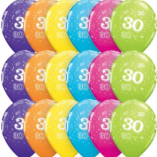 (image for) 11" Age 30 Tropical Assorted Latex Balloons 6pk