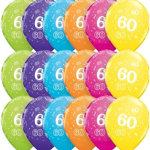 (image for) 11" Age 60 Tropical Assorted Latex Balloons 6pk