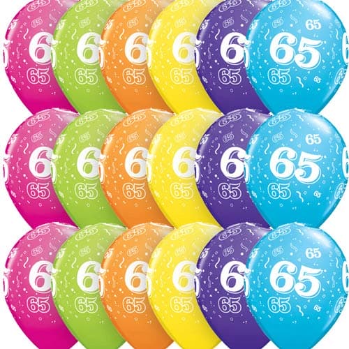 (image for) 11" Age 65 Tropical Assorted Latex Balloons 6pk