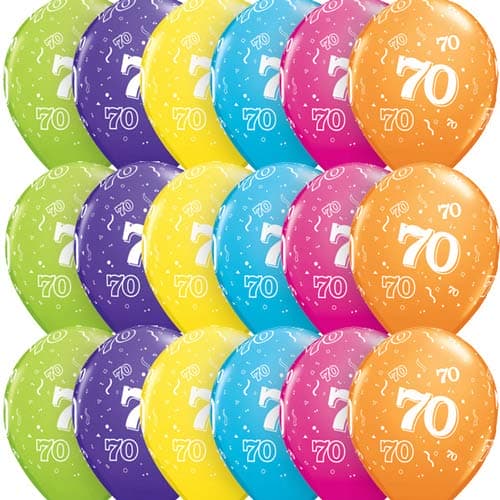 (image for) 11" Age 70 Tropical Assorted Latex Balloons 6pk