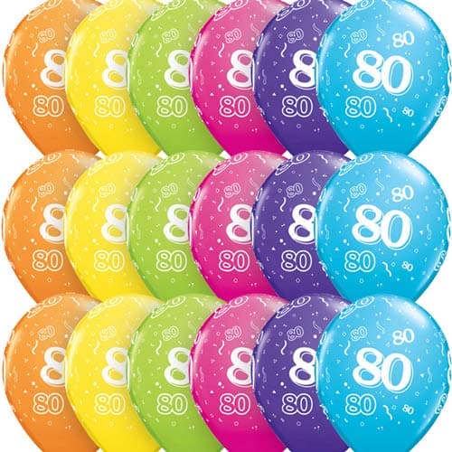 (image for) 11" Age 80 Tropical Assorted Latex Balloons 6pk