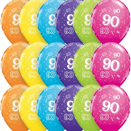 (image for) 11" Age 90 Tropical Assorted Latex Balloons 6pk