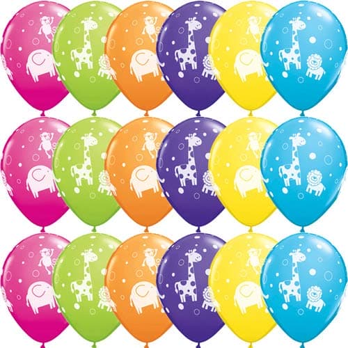 (image for) 11" Cute & Cuddly Jungle Animals Latex Balloons 6pk