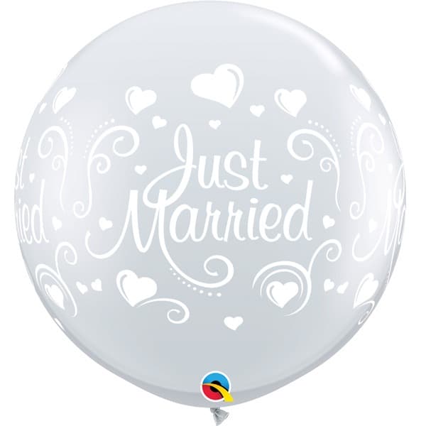 (image for) 3ft Just Married Hearts Wrap Giant Latex Balloons 2pk