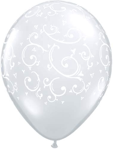 (image for) 5" Diamond Clear Filigree & Hearts Latex Balloons 100pk