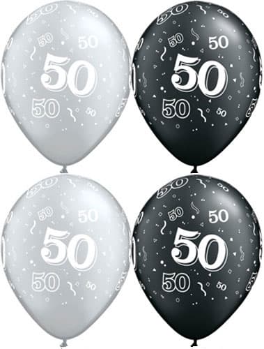 (image for) 11" 50 Around Pearl Onyx Black and Silver 25pk