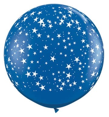 (image for) 3ft Sapphire Blue With White Stars Giant Latex Balloons 2pk