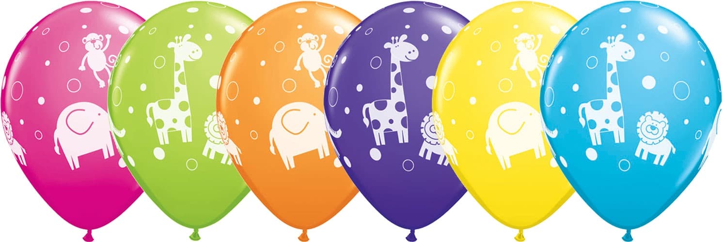 (image for) 11" Cute & Cuddly Jungle Animals Latex Balloons 25pk