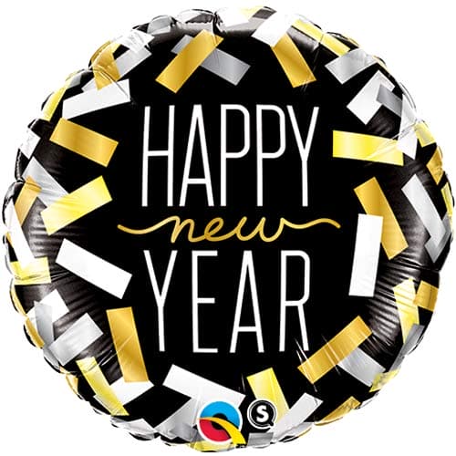 (image for) 18" Happy New Year Confetti Stripes Foil Balloons