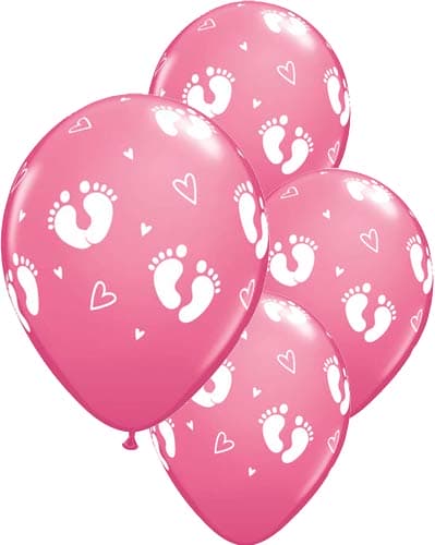 (image for) 11" Baby Girl Footprints & Hearts Latex Balloons 25pk