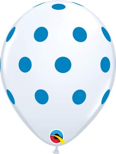 (image for) 11" White With Blue Polka Dots Latex Balloons 25pk