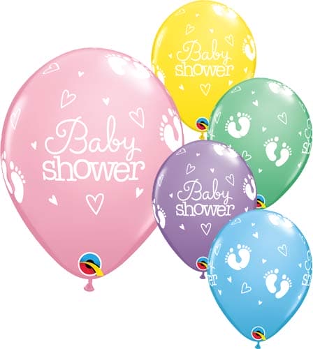 (image for) 11" Baby Shower Footprints And Hearts Latex Balloons 25pk