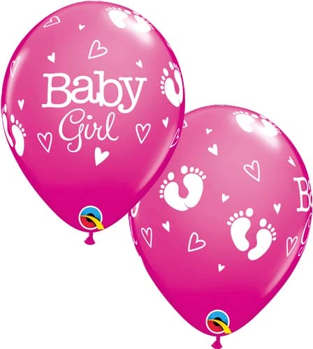 (image for) 11" Baby Girl Footprints And Hearts Latex Balloons 25pk