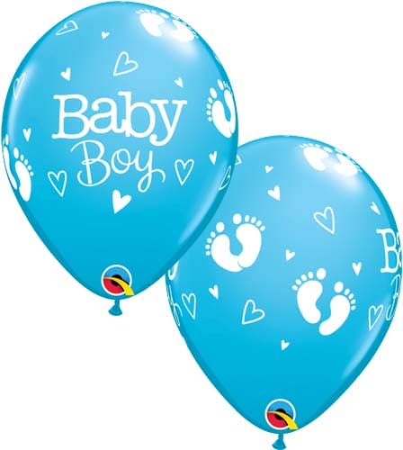 (image for) 11" Baby Boy Footprints And Hearts Latex Balloons 25pk