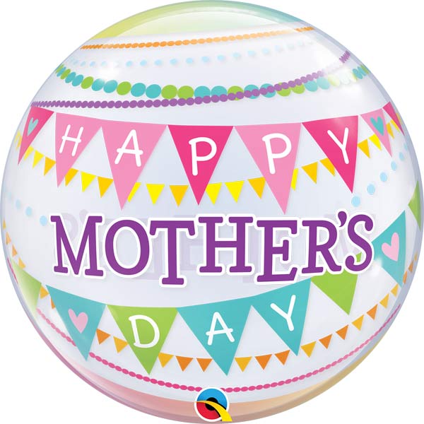 22" Happy Mothers Day Pennants Single Bubble Balloons