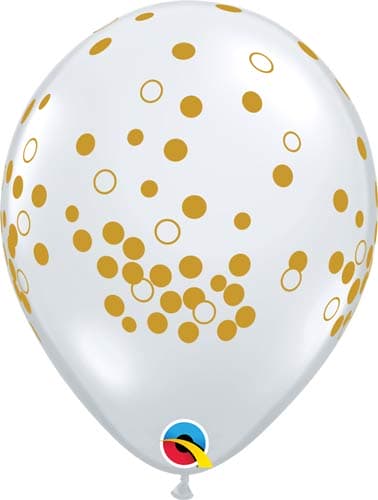 (image for) 11" Diamond Clear With Gold Confetti Dots Latex Balloons 25pk