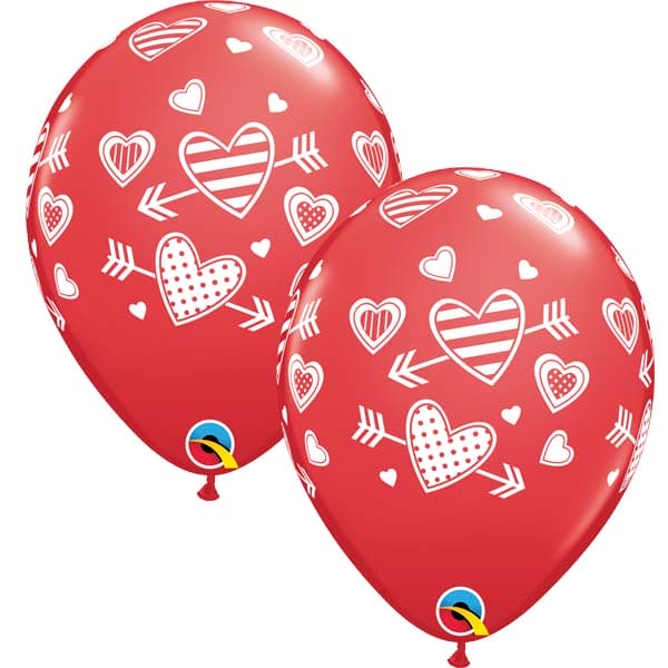 (image for) 11" Red Hearts And Arrows Latex Balloons 25pk