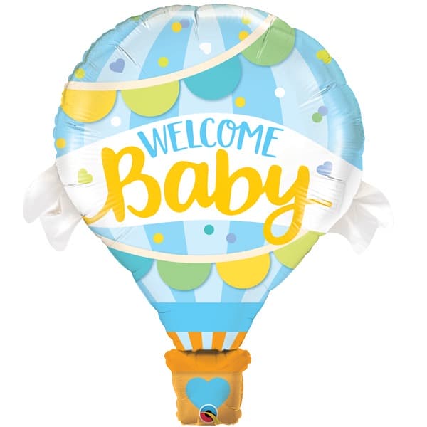 (image for) Welcome Baby Blue Hot Air Balloons Shape Balloons