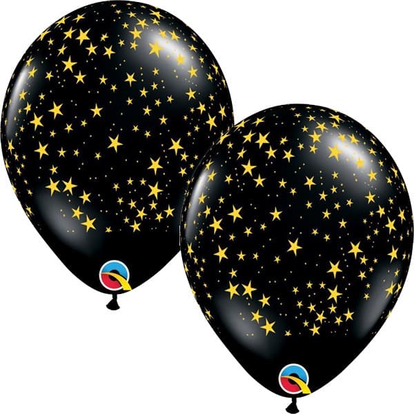 (image for) 11" Onyx Black Stars A Round Latex Balloons 25pk