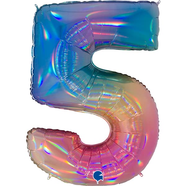 (image for) 40" Colourful Rainbow Number 5 Shape Balloons