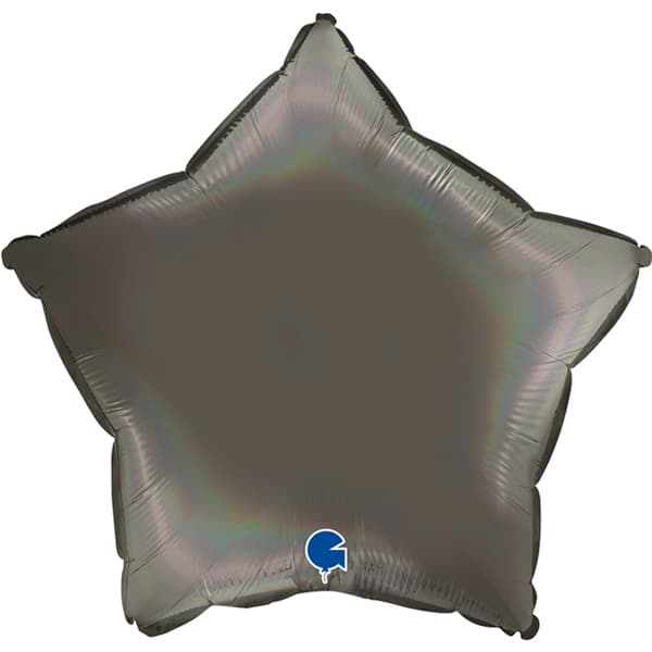 (image for) 18" Rainbow Holographic Platinum Grey Star Foil Balloons