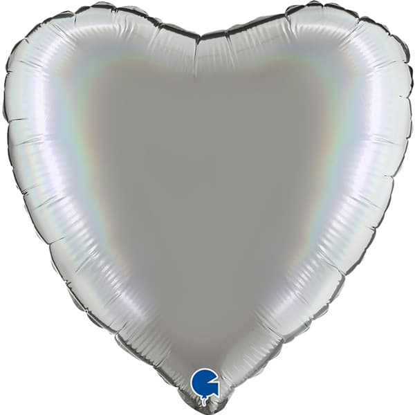 (image for) 18" Grabo Rainbow Holographic Platinum Pure Heart Foil Balloons