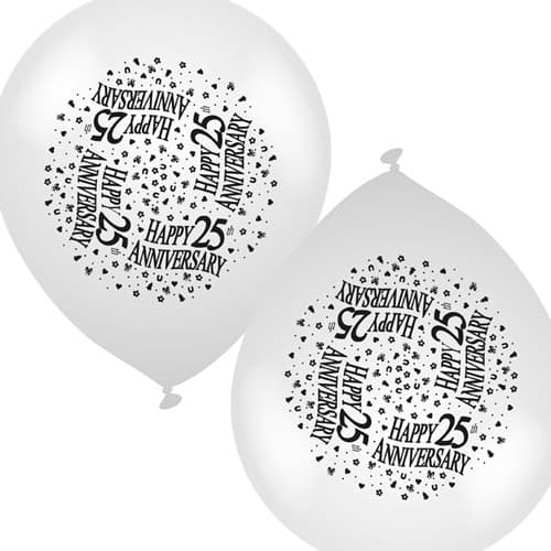 (image for) 10" 25th Anniversary Latex Balloons 6 Packs Of 8