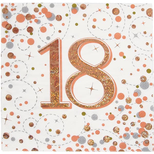 (image for) Sparkling Fizz Rose Gold 18th Lunch Napkins 16pk