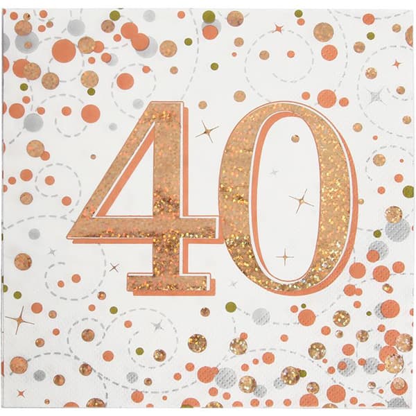 (image for) Sparkling Fizz Rose Gold 40th Lunch Napkins 16pk