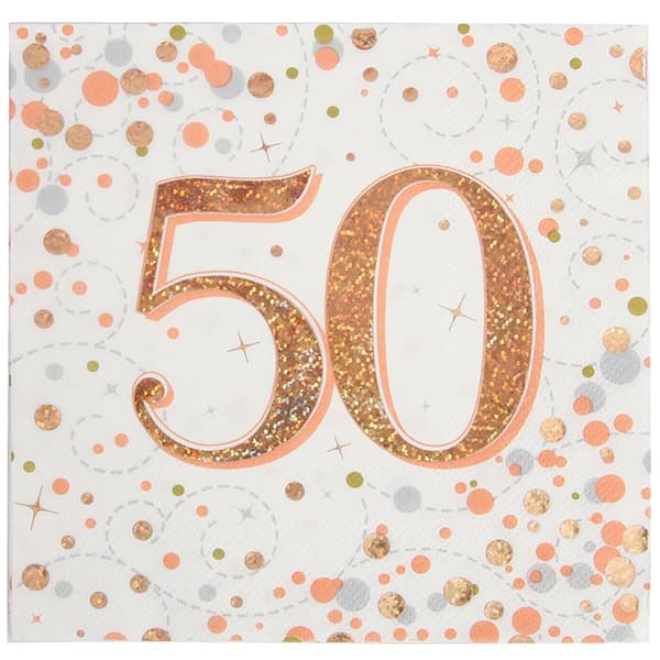 (image for) Sparkling Fizz Rose Gold 50th Lunch Napkins 16pk