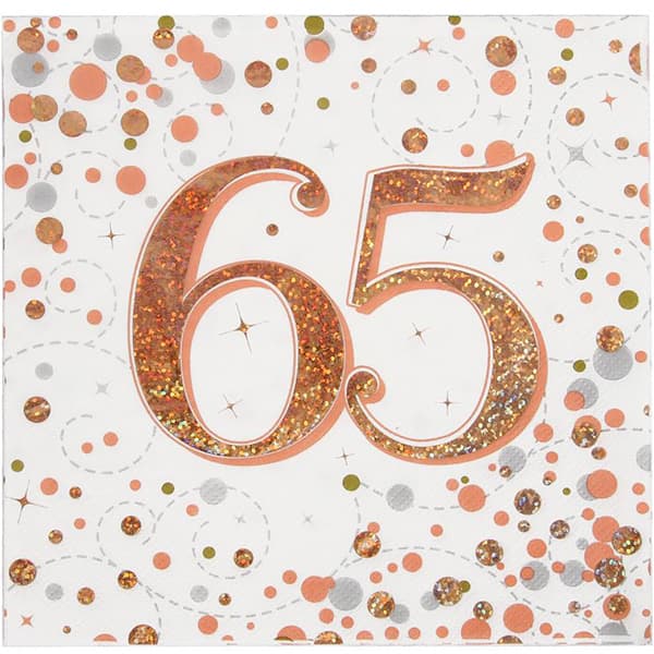 (image for) Sparkling Fizz Rose Gold 65th Lunch Napkins 16pk