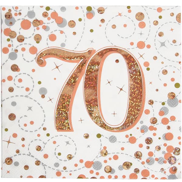 (image for) Sparkling Fizz Rose Gold 70th Lunch Napkins 16pk