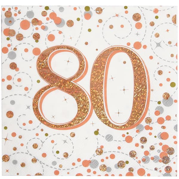 (image for) Sparkling Fizz Rose Gold 80th Lunch Napkins 16pk