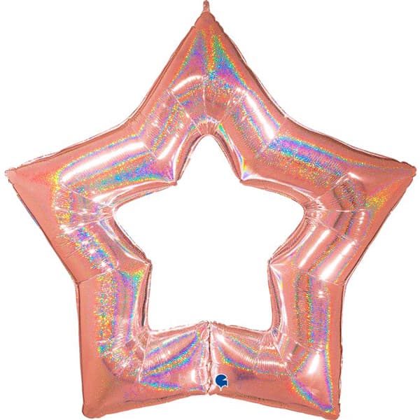 (image for) 48" Rose Gold Linky Star Glitter Holographic Balloons