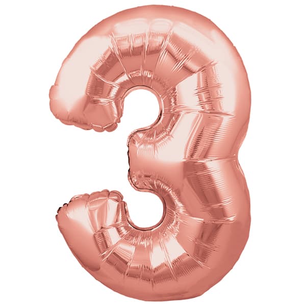 (image for) 34" Oaktree Rose Gold Number 3 Shape Balloons